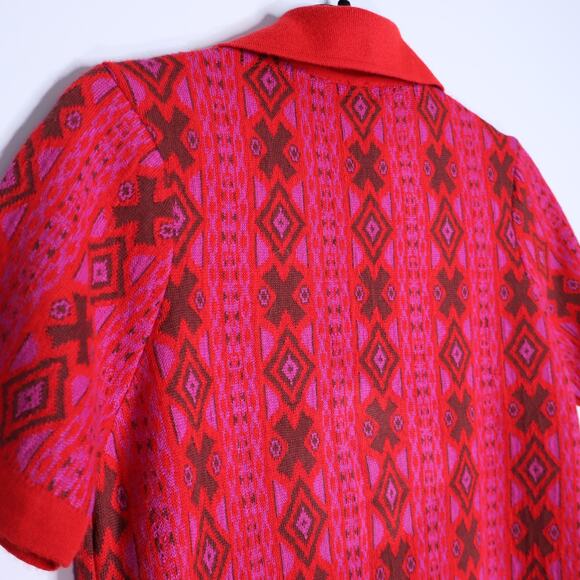 FREE PEOPLE NWT Kitt Mini Sweater Dress Red Printed Short Sleeve Women's XS - Picture 7 of 11